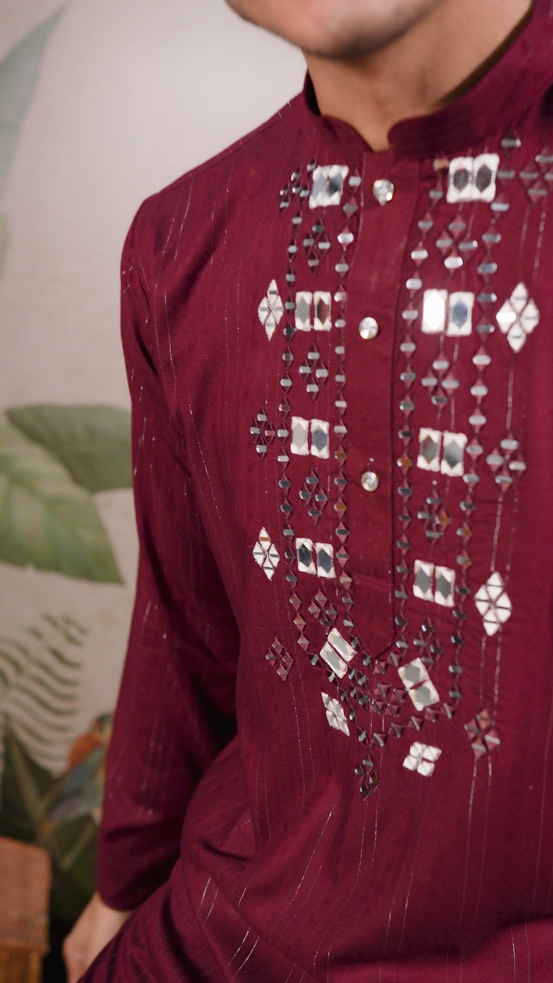 Maroon Mirror And Zari Weaving Work Kurta With Printed Dupatta