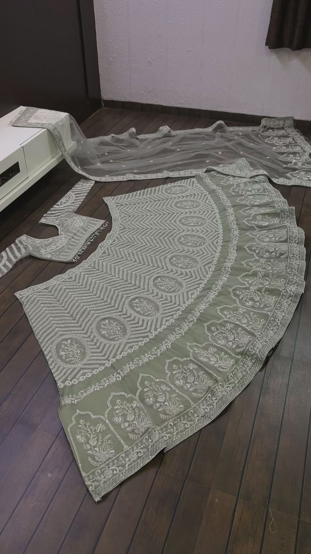 Green Georget lehnga with heavy sequence, dori & zari work - INSPIRED | Ready To Wear