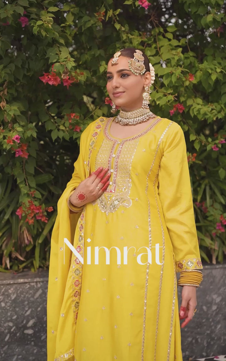 Pink hevey Chinon with emboidery work Palazzo suit