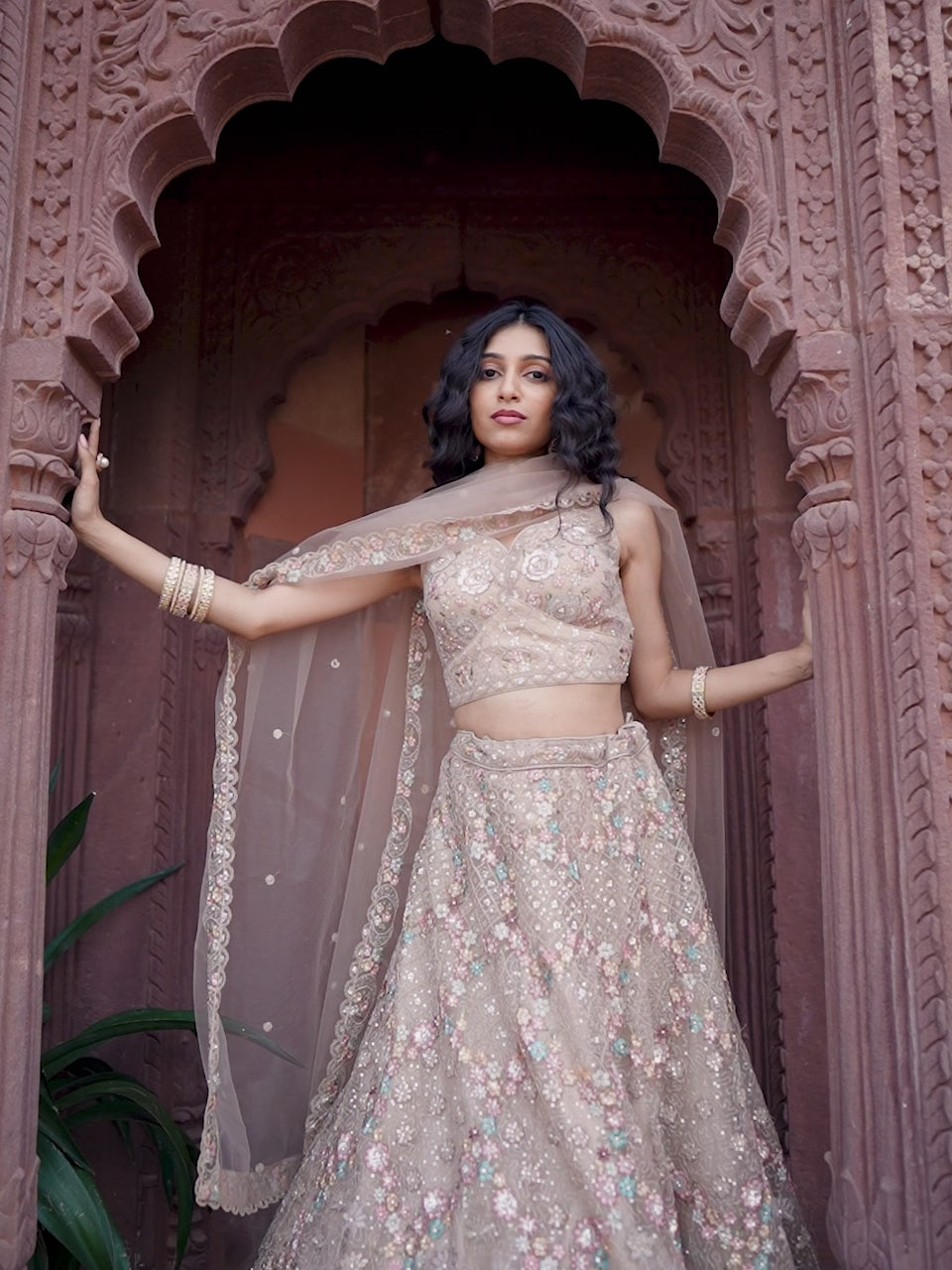 BAIGE - Net Fabric Sequins embroidery Semi-Stitched Lehenga & Unstitched Blouse With Dupatta