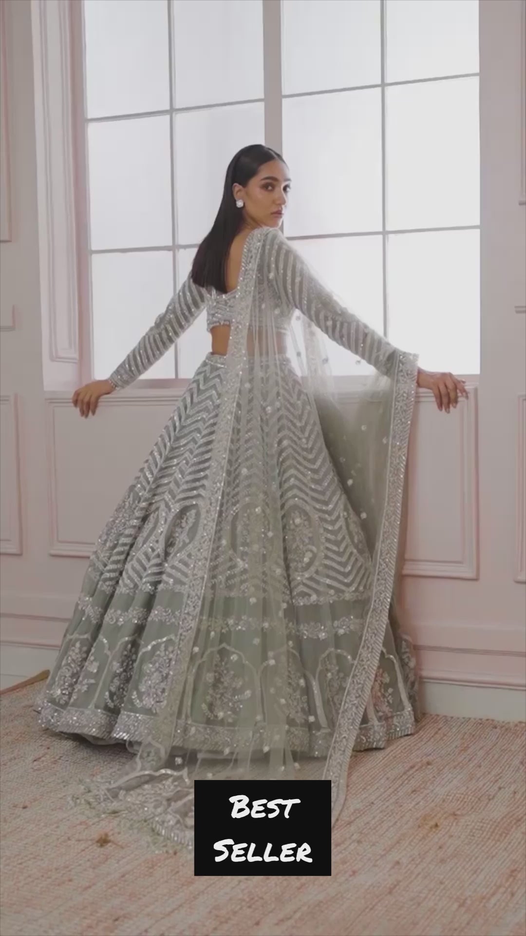 Green Georget lehnga with heavy sequence, dori & zari work - INSPIRED | Ready To Wear