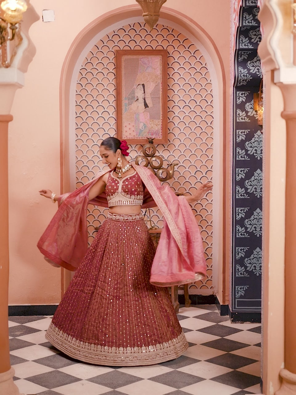 ROSEGOLD - Tissue Silk Fabric Sequins embroidery Semi-Stitched Lehenga & Unstitched Blouse With Dupatta