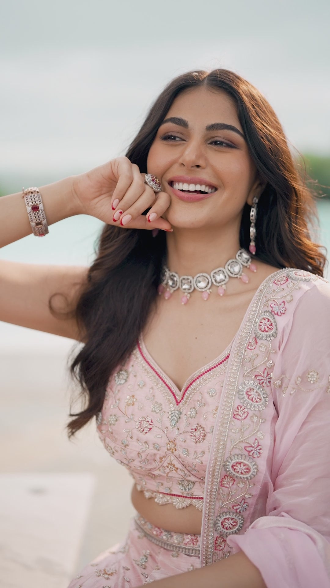 Pink - Silk Fabric Beads & Sequince Embroidered Ready to Wear Lehenga Choli & Dupatta