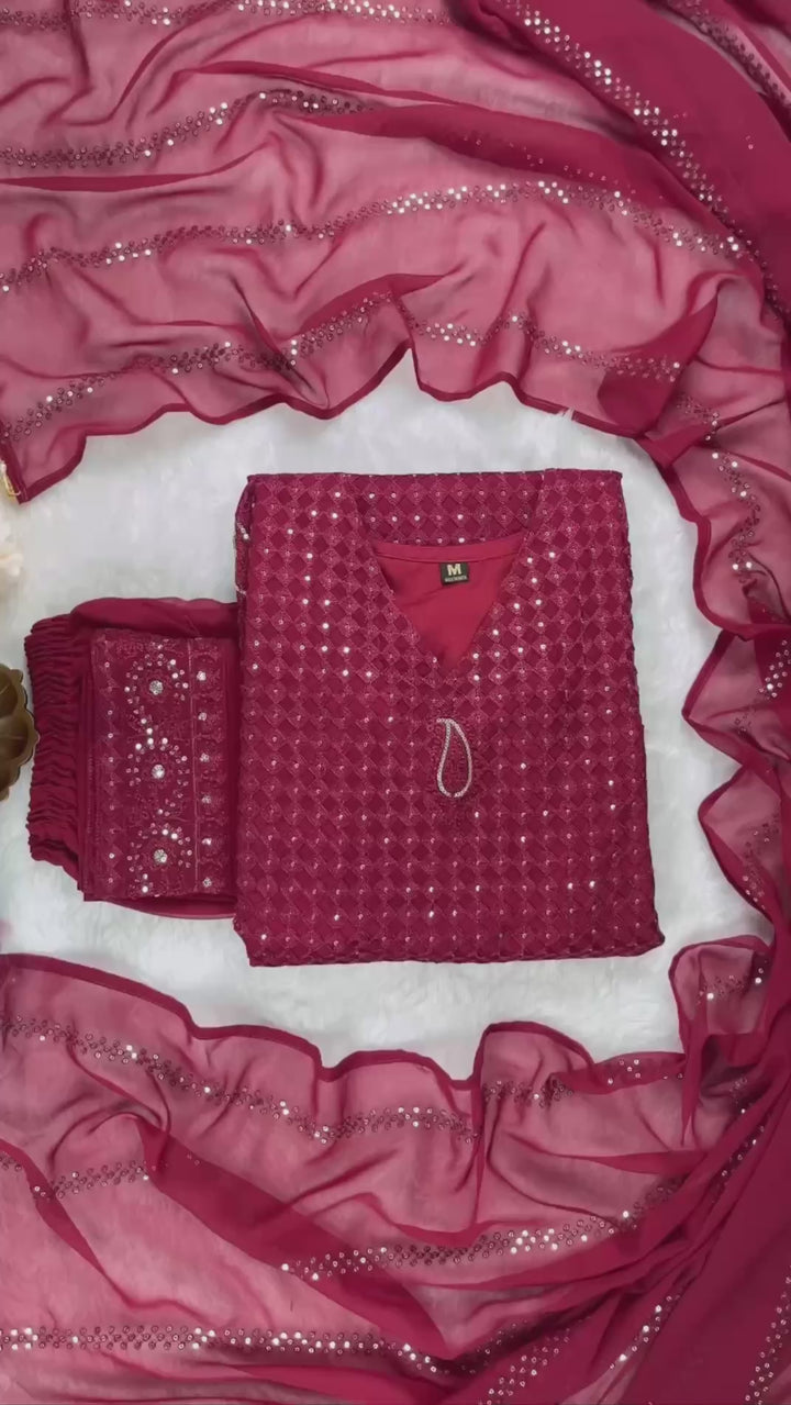 MAROON FAUX GEORGEET WITH EMBROIDERY SEQUENCE DESIGN WORK SALWAR SUIT - INSPIRED