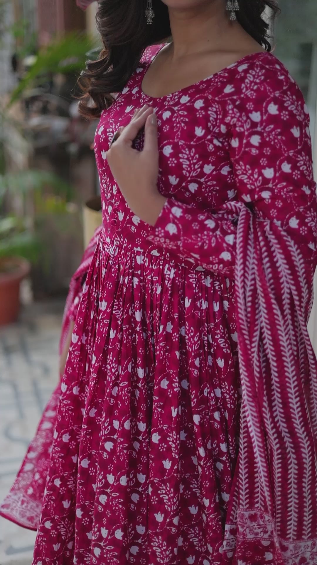 Pink Pure Cotton Fancy Round Neck Anarkali Suit