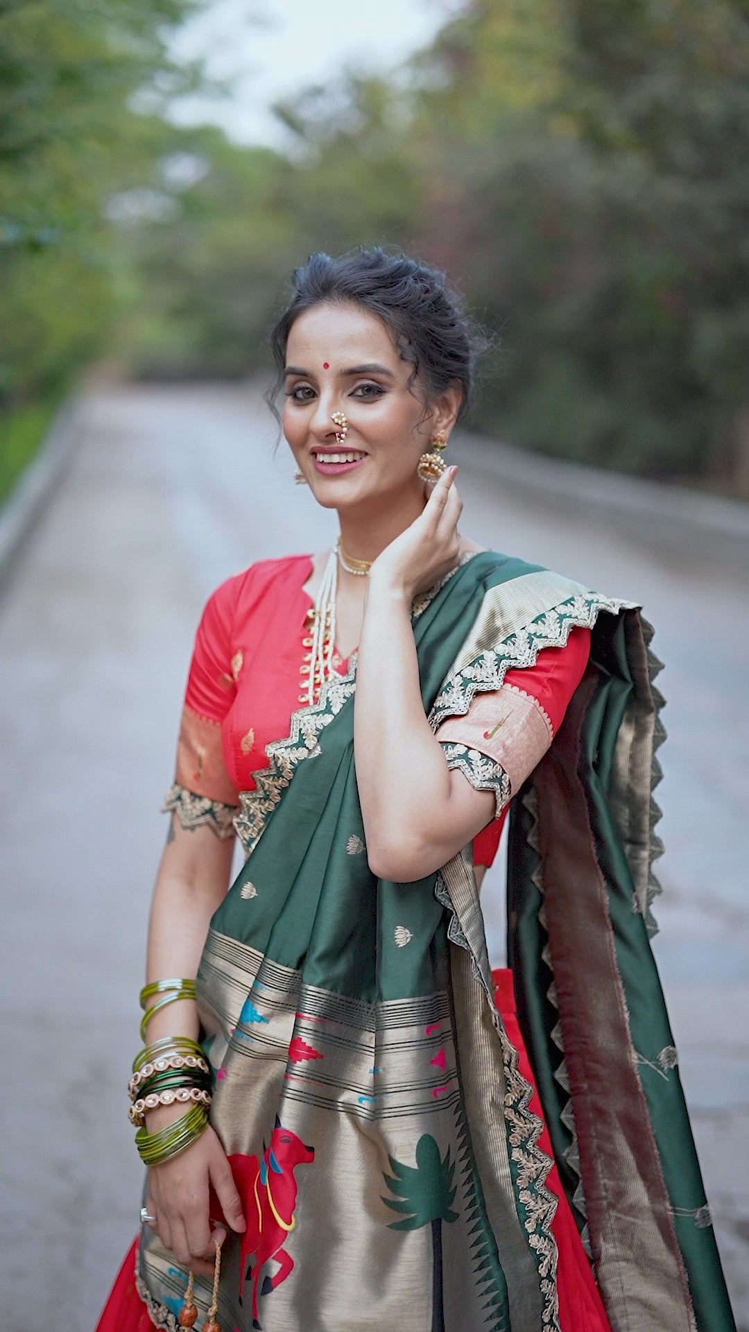 Bright Red Jacquard Silk Paithani Lehenga Choli With Zari Weaving Work & Embroidery Lace Border