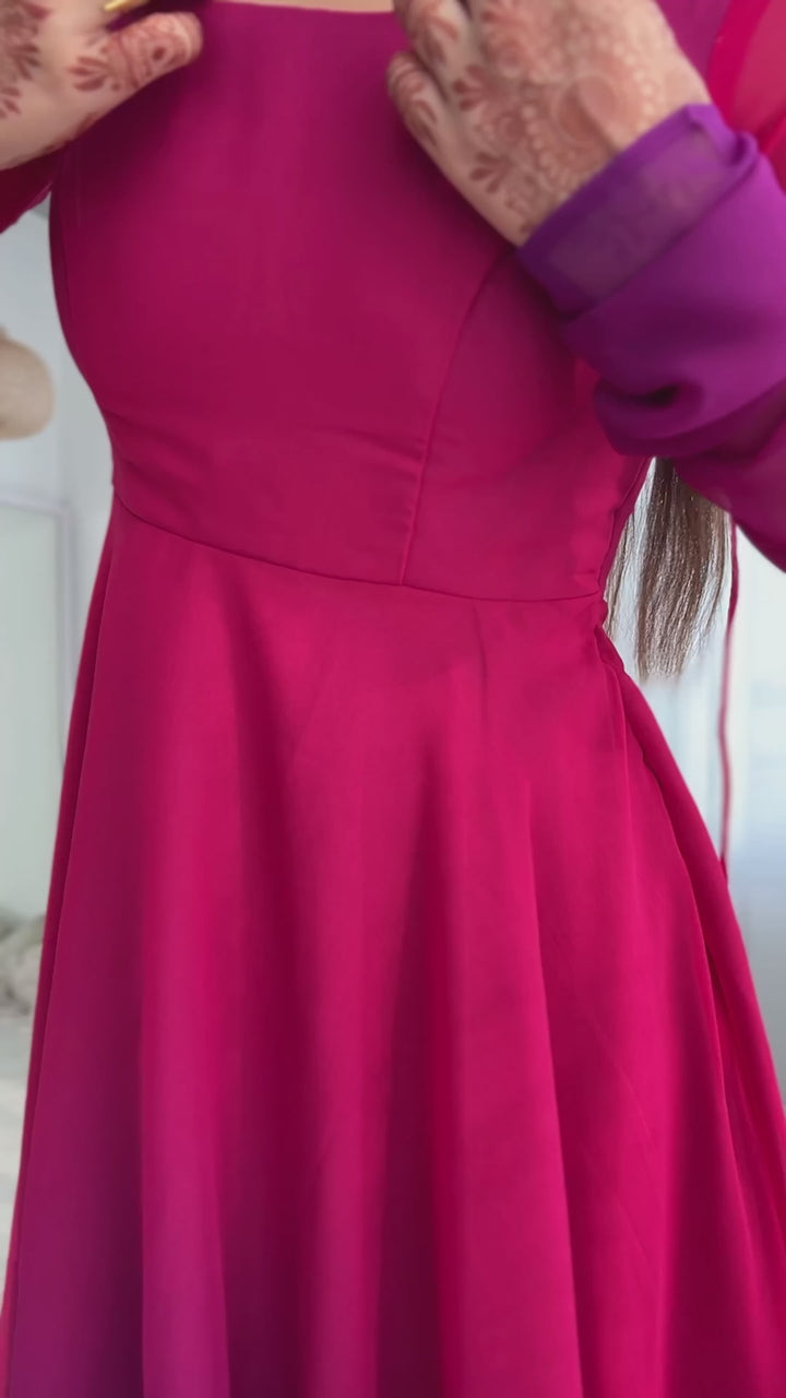 DARK PINK HEAVY PURE SOFT FOX GEORGETTE COLOURFULL PADDING ANARKALI SUIT