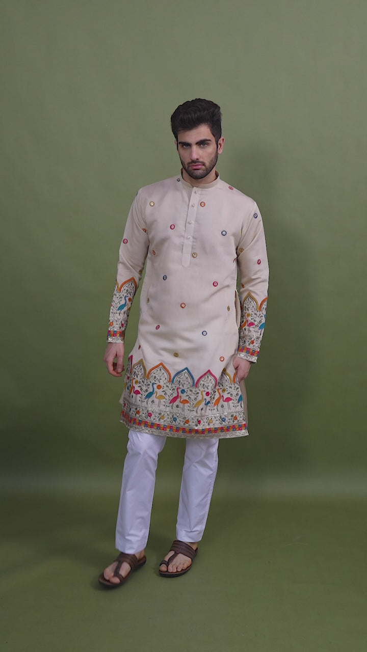 IVERY VISCOSE SILK THREAD & SEQUENCE EMBROIDDERED WORK KURTA