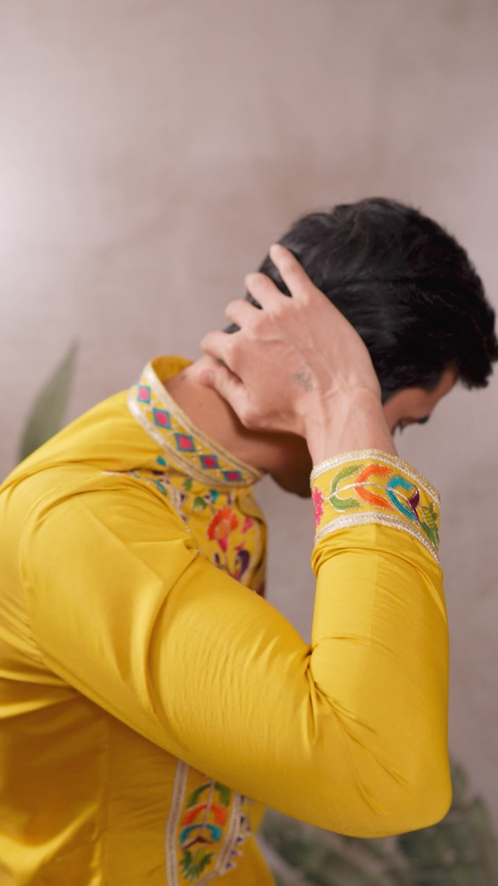 Yellow Multi Thread And Sequins Embroidery Work Festive Wear Kurta Set