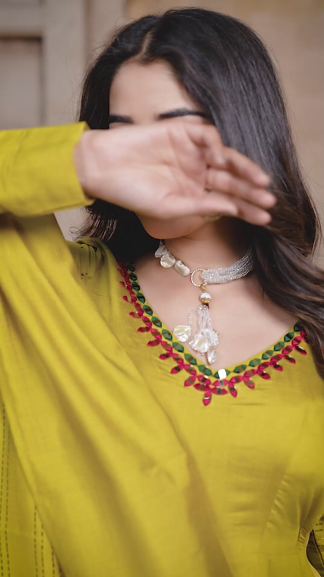 YELLOW ROMAN SILK MIRROR WORK AND FOIL PRINT SALWAR SUIT