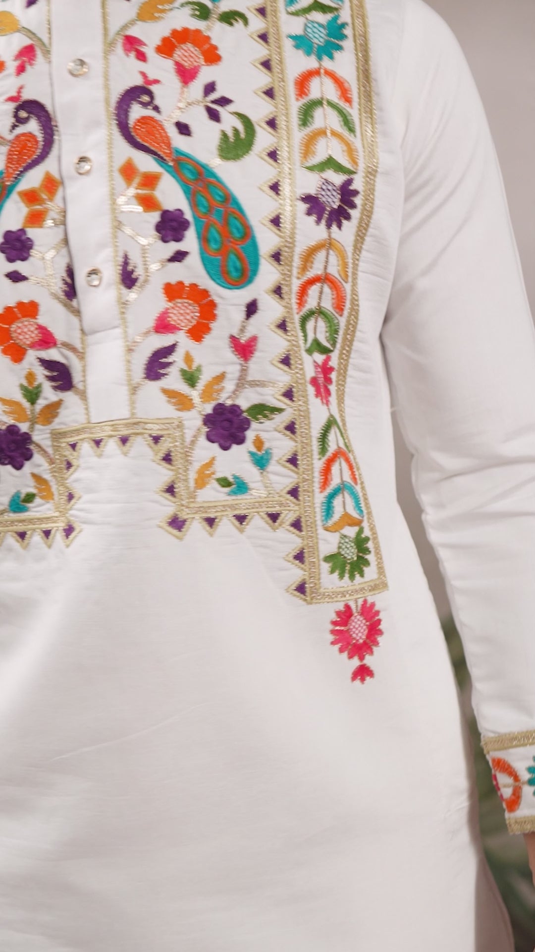 White Multi Thread And Sequins Embroidery Work Festive Wear Kurta Set