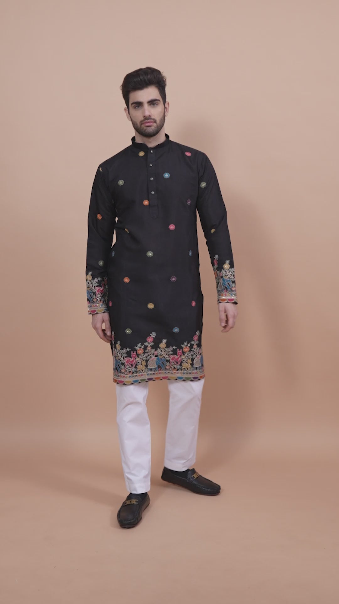 BLACK VISCOSE SILK THREAD & SEQUENCE EMBROIDDERED WORK KURTA