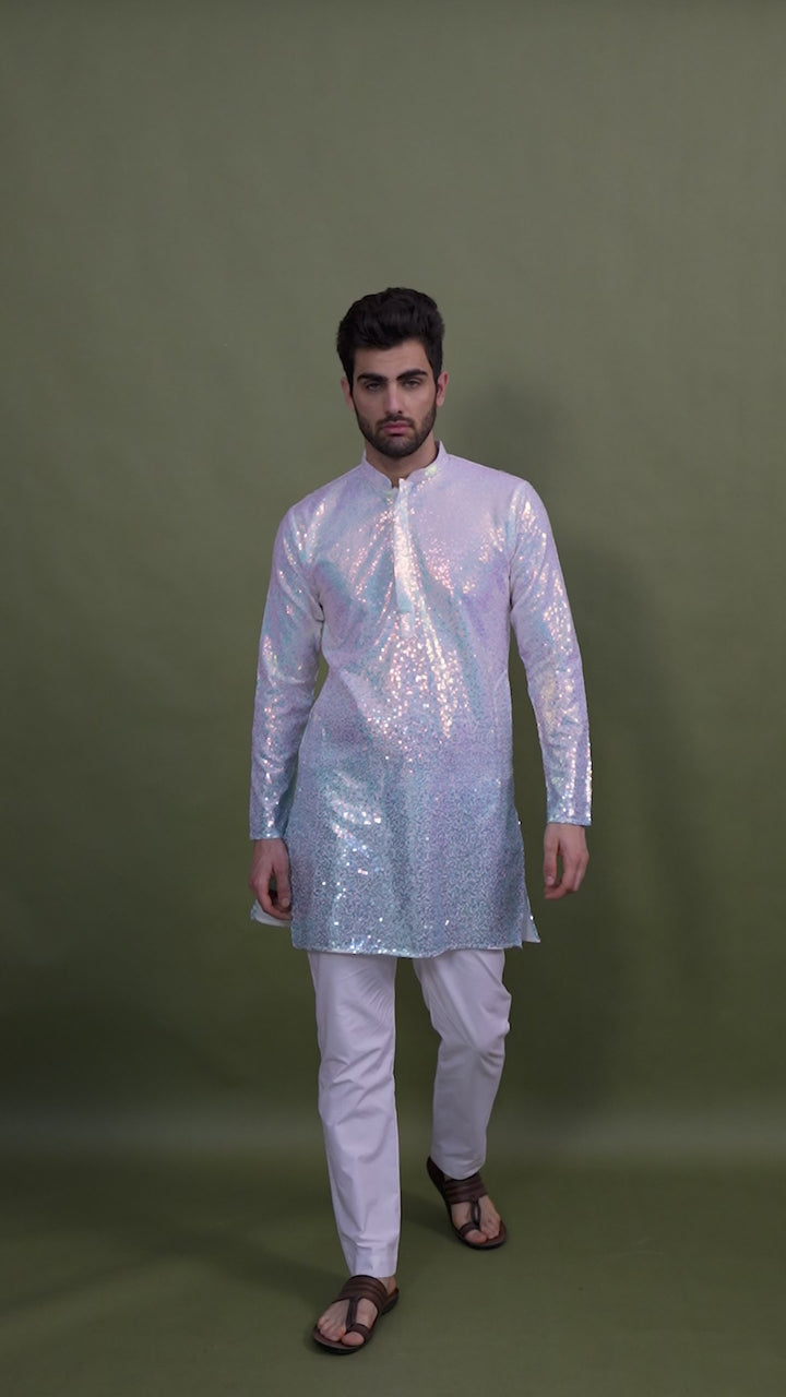 OMBRE BLUE REAL GEORGETTE THREAD & SEQUENCE EMBROIDERED WORK KURTA