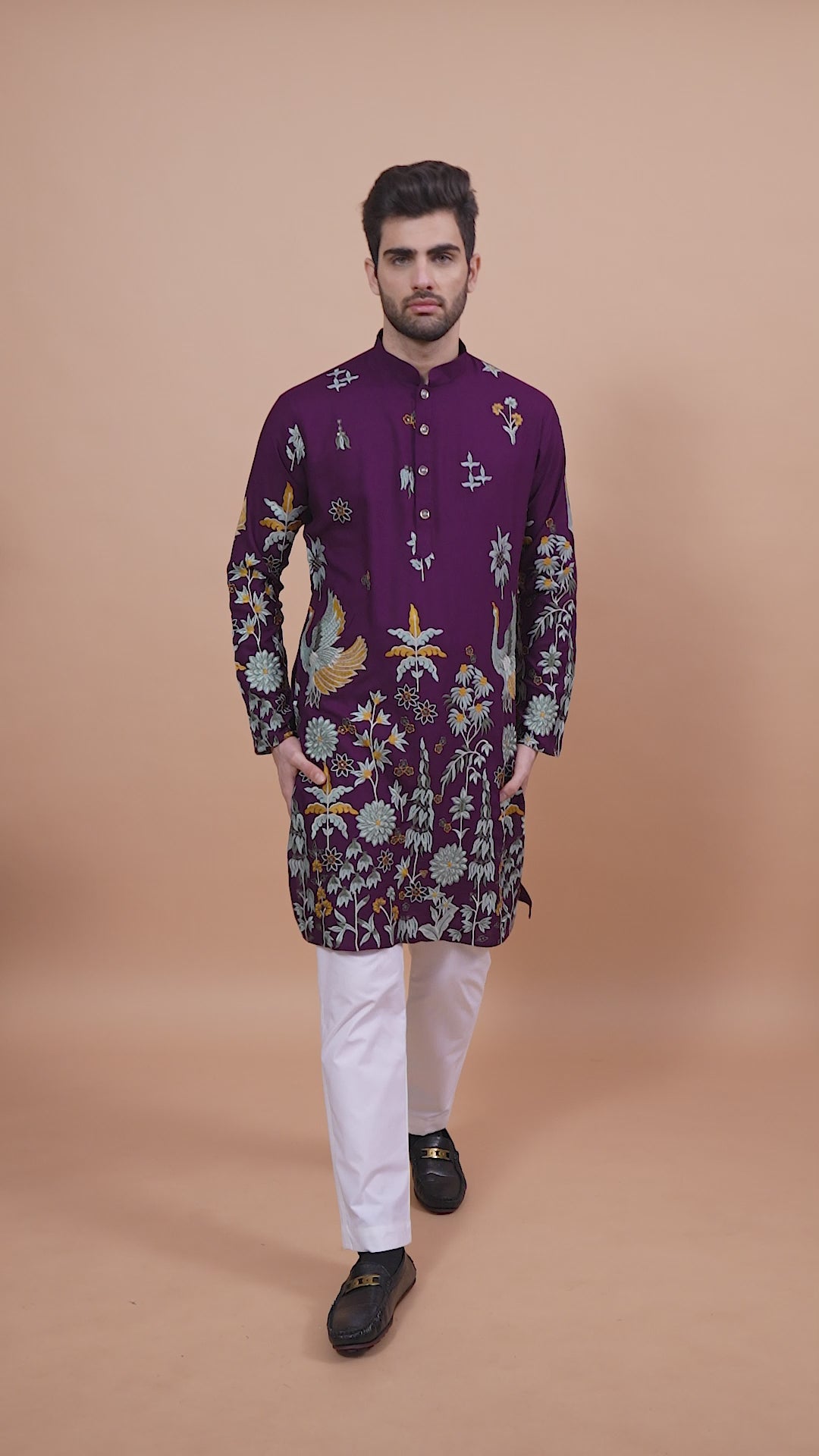 PURPLE VISCOSE RAYON THREAD & SEQUENCE EMBROIDERED WORK KURTA