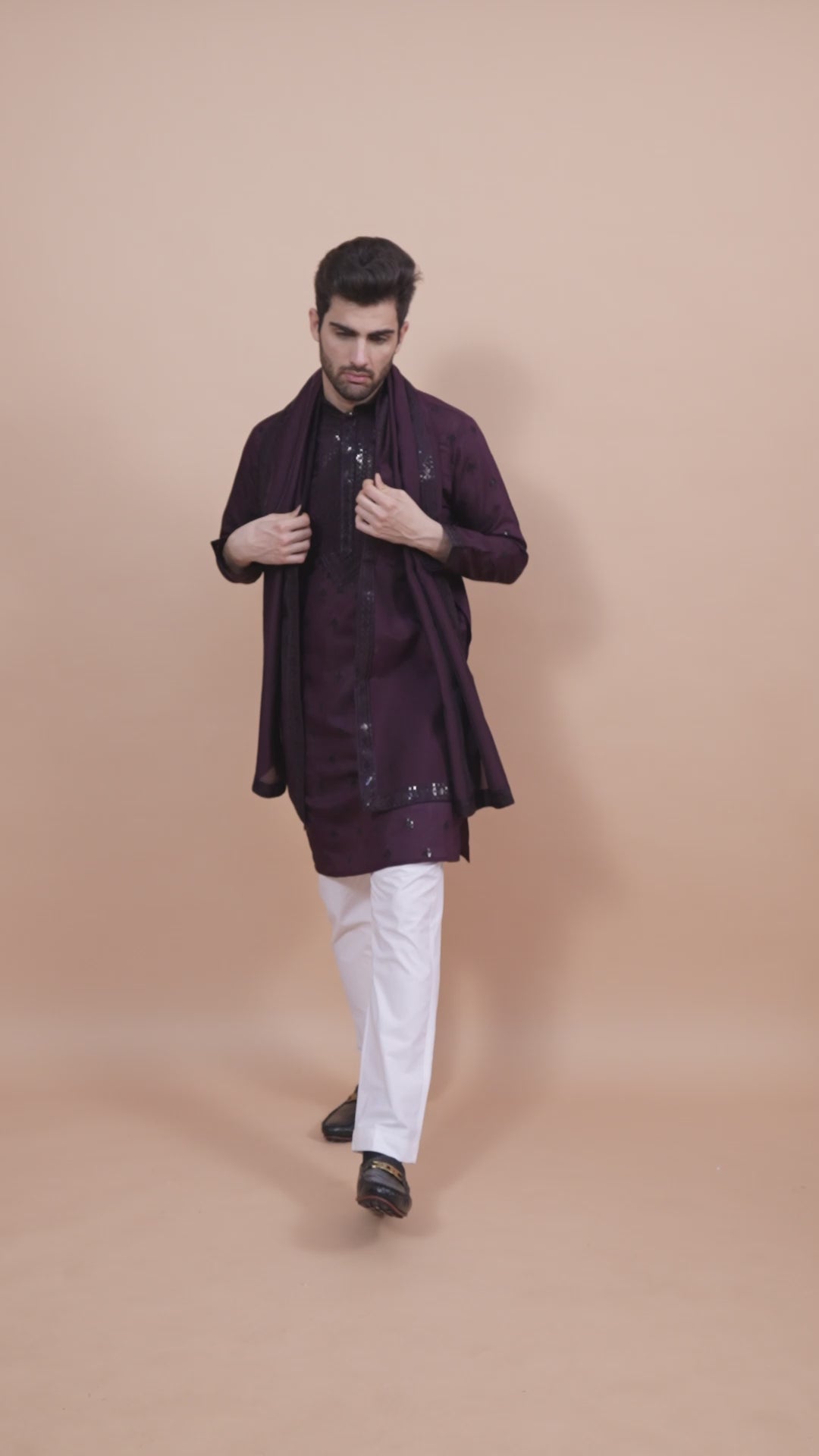 PURPLE VISCOSE SILK THREAD, SEQUENCE EMBROIDERED WORK KURTA SET