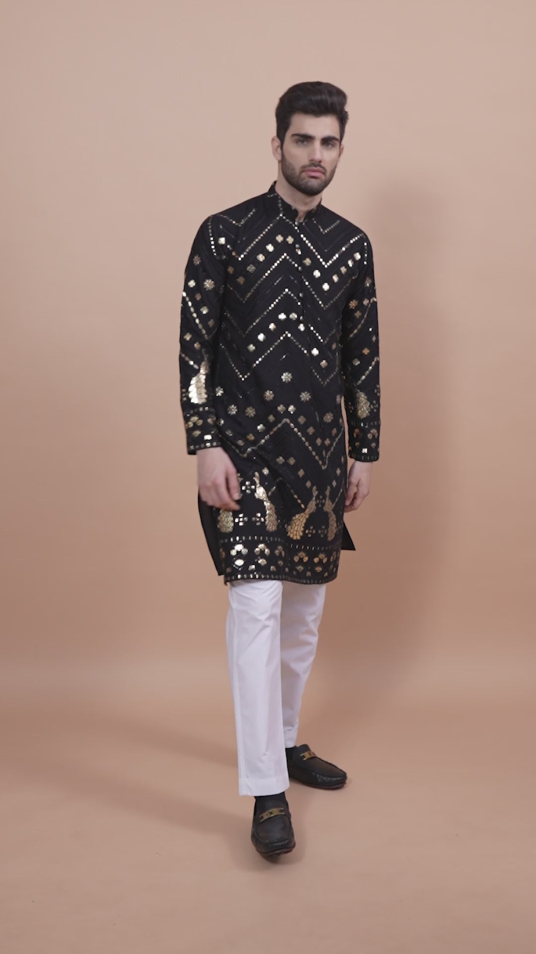 BLACK PURE VISCOSE RAYON THREAD & SEQUENCE EMBROIDERED WORK KURTA