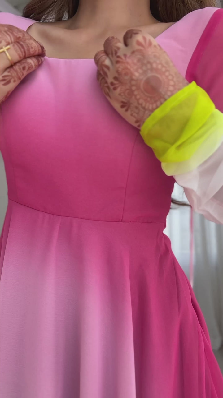 MULTI COLOR HEAVY PURE SOFT FOX GEORGETTE COLOURFULL PADDING ANARKALI SUIT