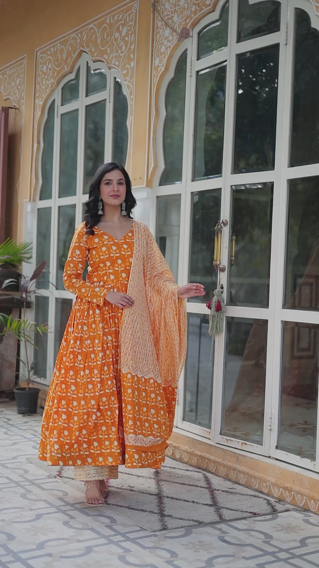 Grey Pure Cotton Fancy V Neck Anarkali Suit