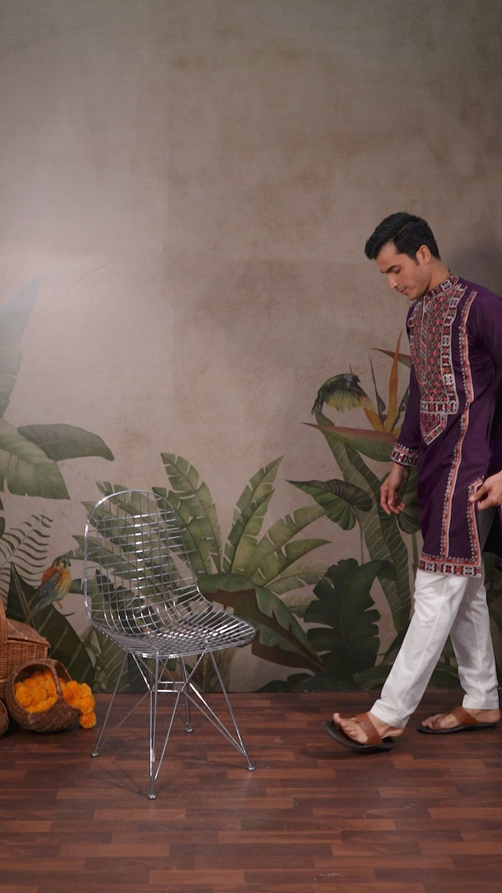 Dark Purple Festive Wear Kurta Set With Multi Thread Sequins Embroidery Work