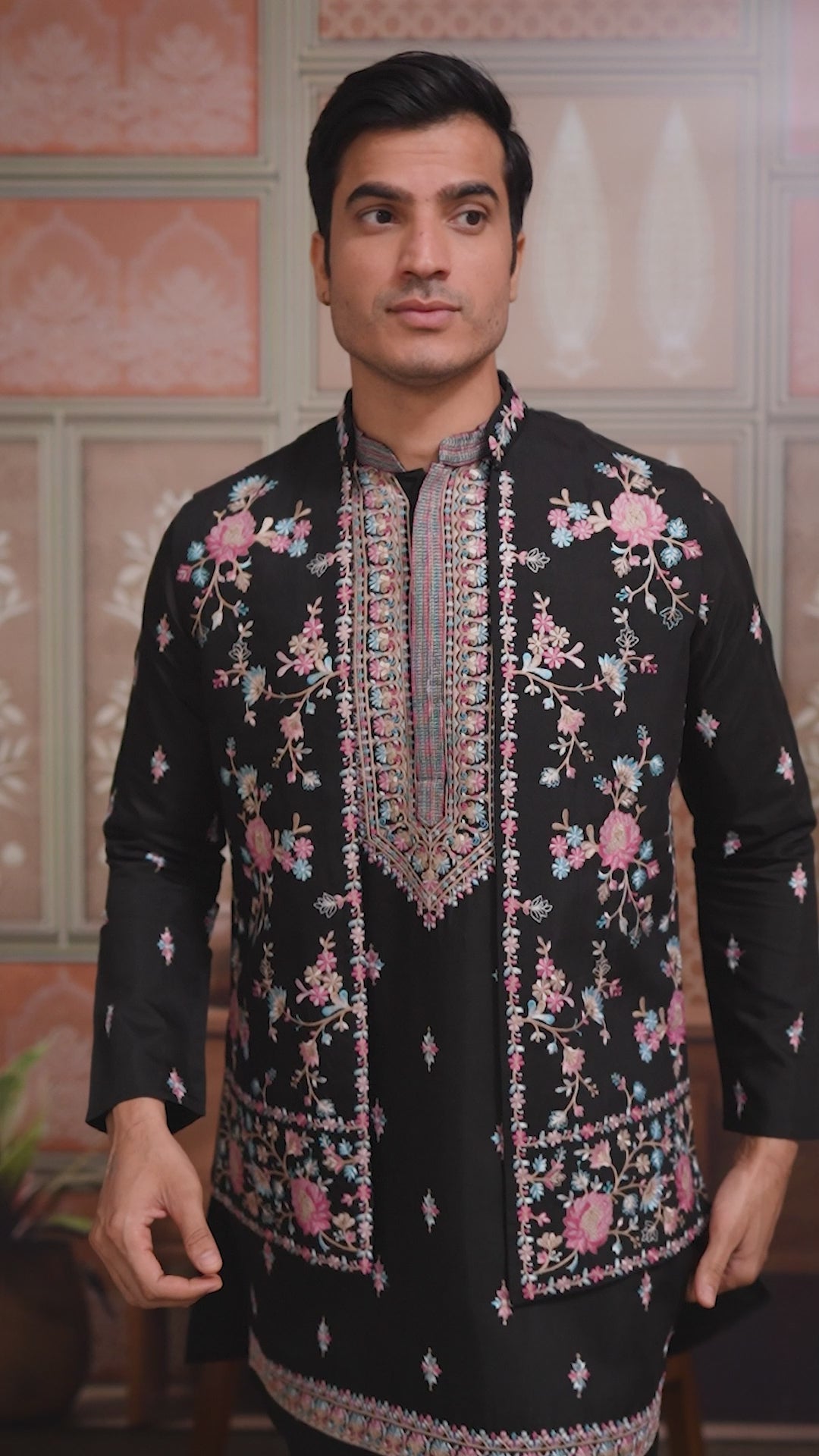 Black Multi Thread Sequins Embroidery Work Wedding Wear Kurta And Jacket