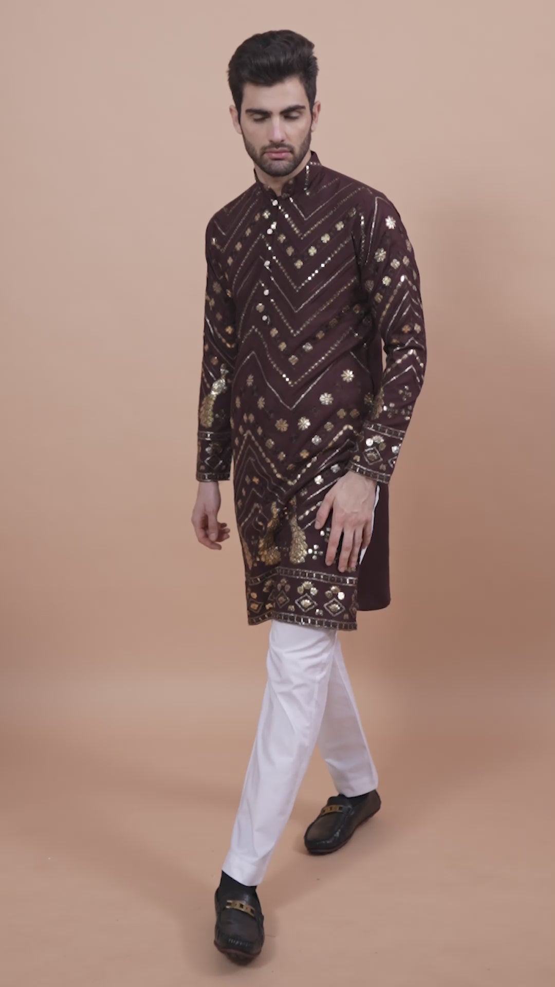 BROWN PURE VISCOSE RAYON THREAD & SEQUENCE EMBROIDERED WORK KURTA