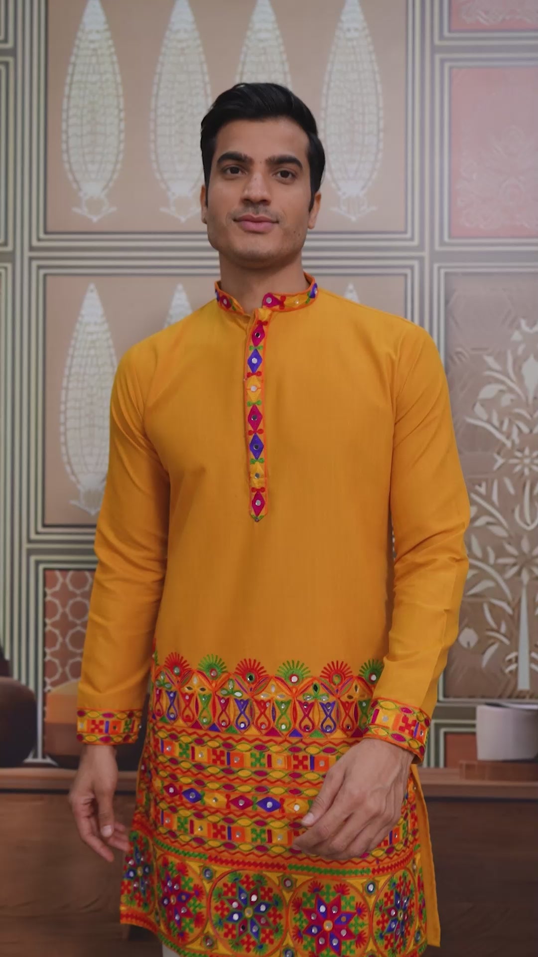 Yellow Multi Thread And Real Mirror Work Kurta Set For Navratri