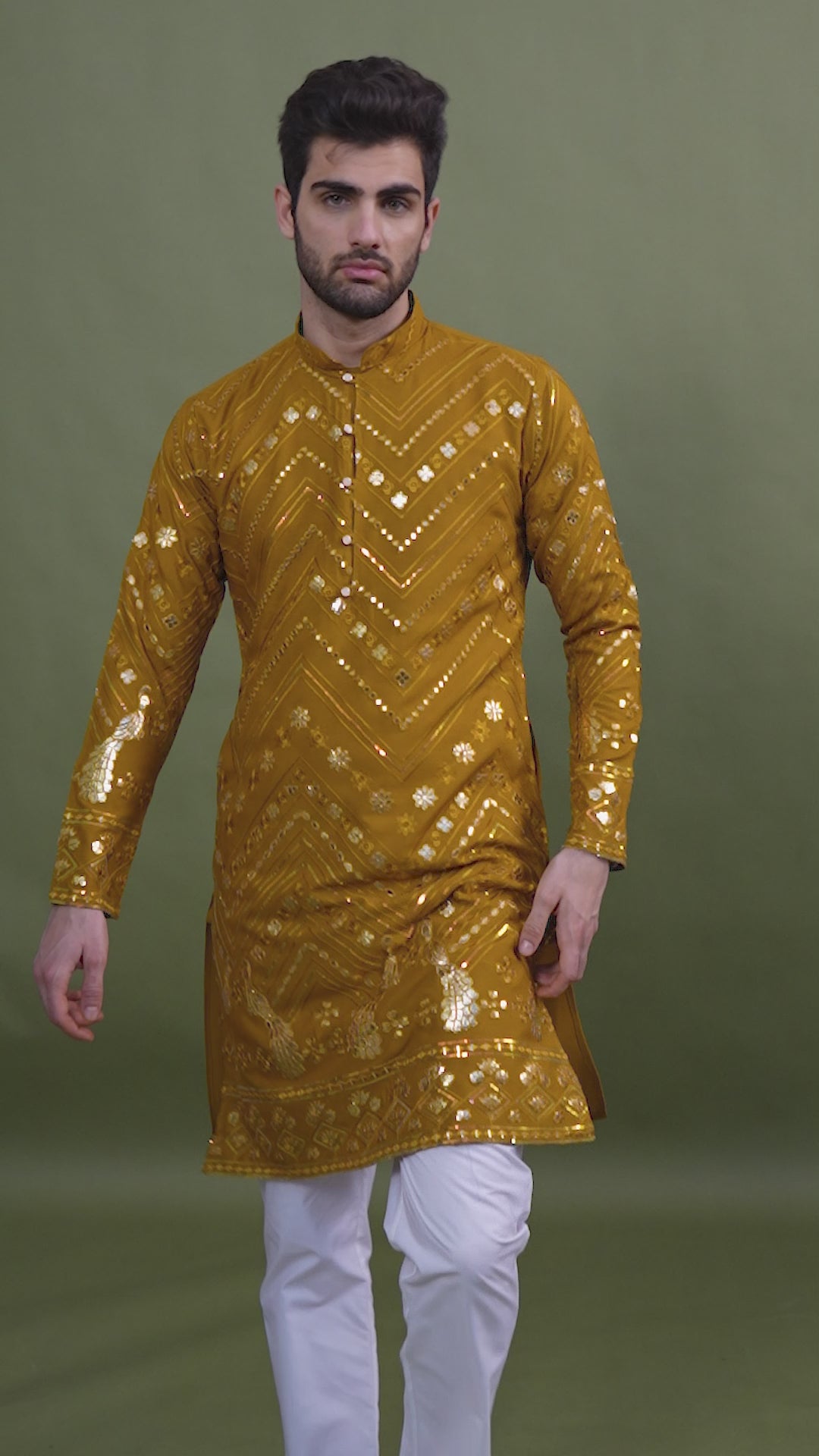 YELLOW PURE VISCOSE RAYON THREAD & SEQUENCE EMBROIDERED WORK KURTA