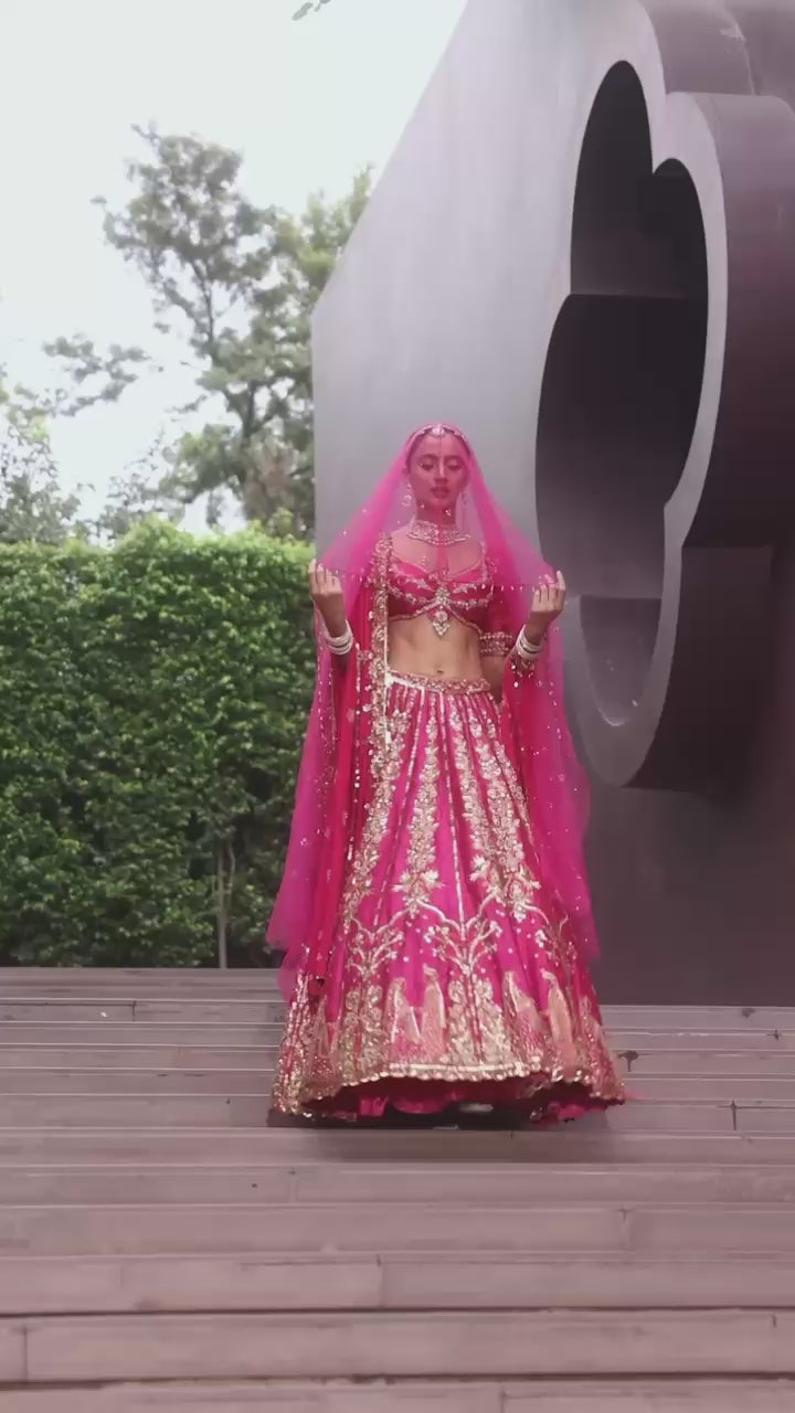 Pink Premium Two Tone Tapeta Silk Lehenga Embellished With Beautiful Figure Embroidery | Ready To Wear