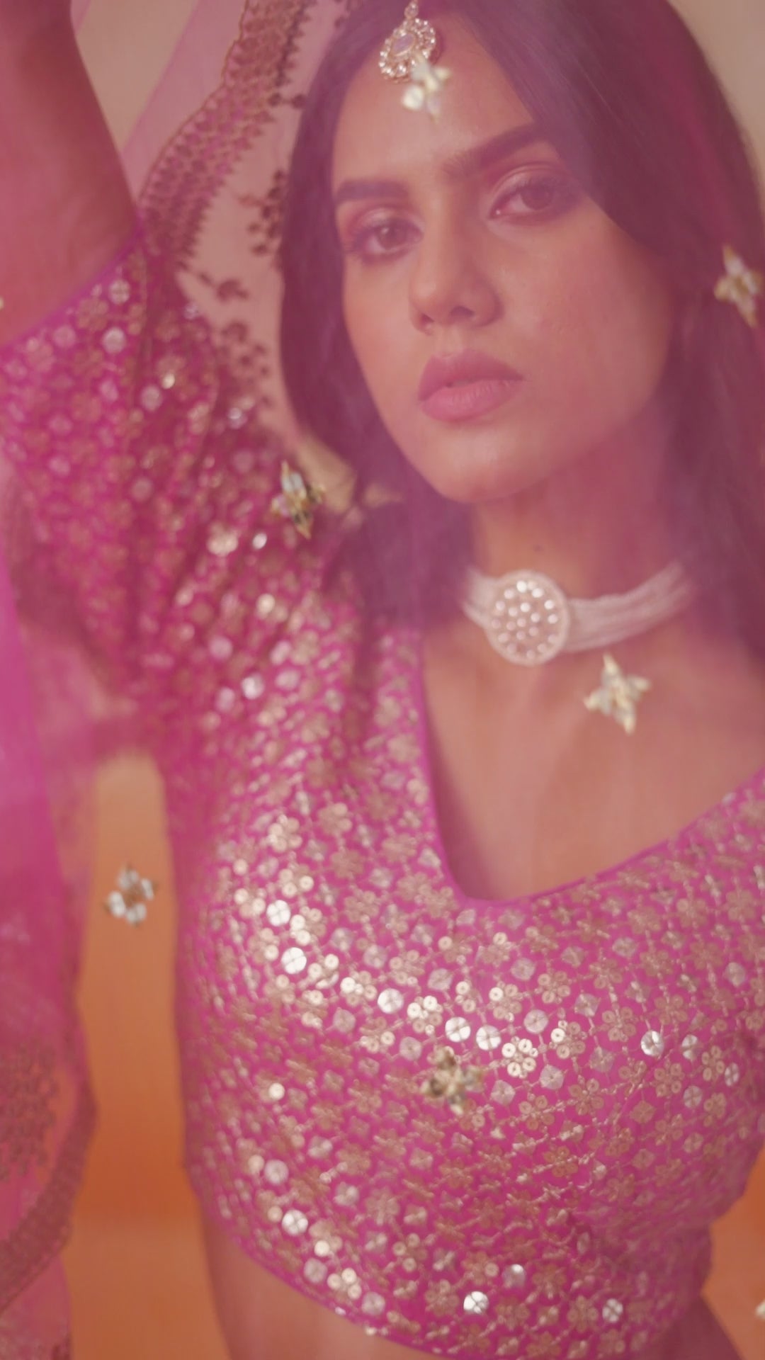 Peach To Pink Gradient Georgette Lehenga With Zari Sequins Embroidery Work