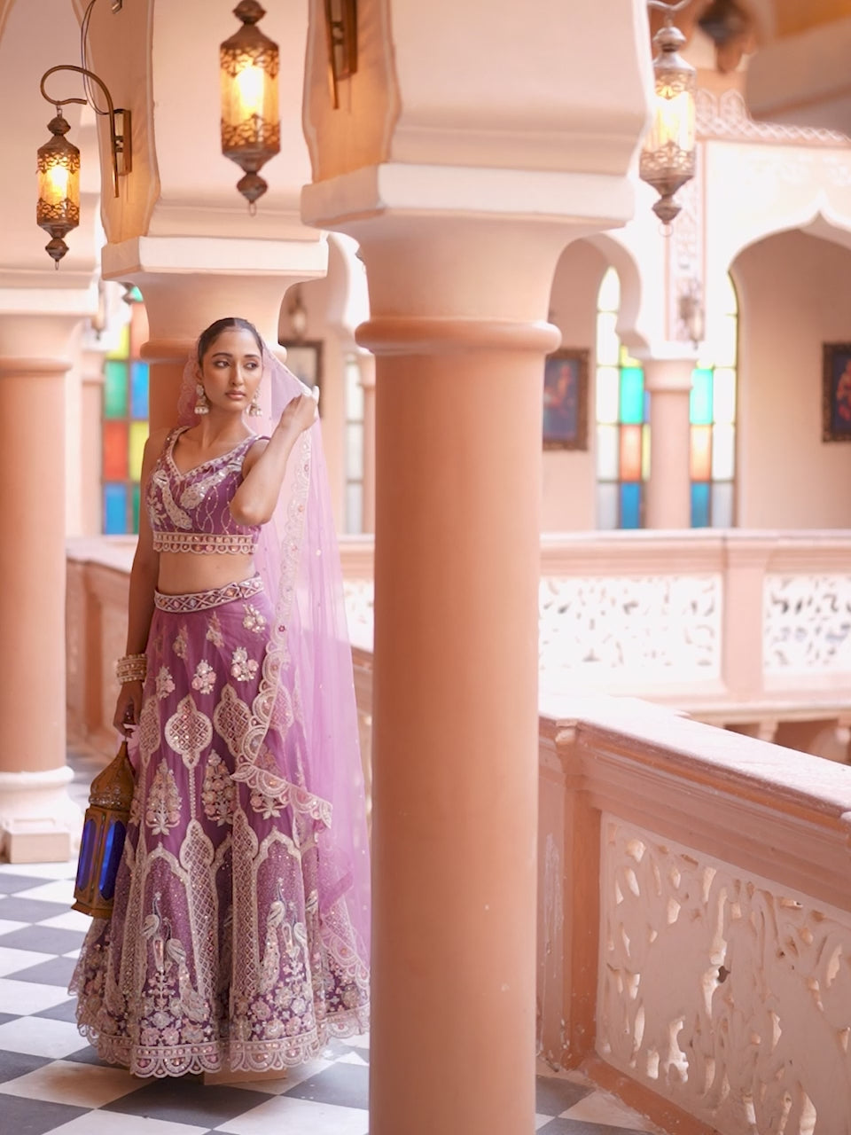LAVENDER - Net Fabric Sequins embroidery Semi-Stitched Lehenga & Unstitched Blouse With Dupatta