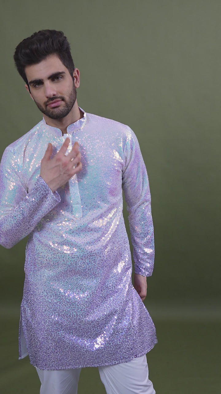 OMBRE PURPLE REAL GEORGETTE THREAD & SEQUENCE EMBROIDERED WORK KURTA