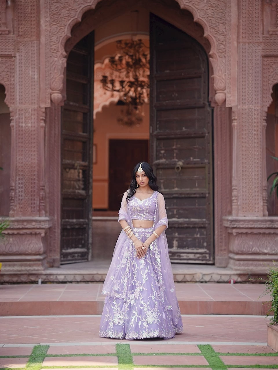 MAUVE - Net Fabric Sequins embroidery Semi-Stitched Lehenga & Unstitched Blouse With Dupatta