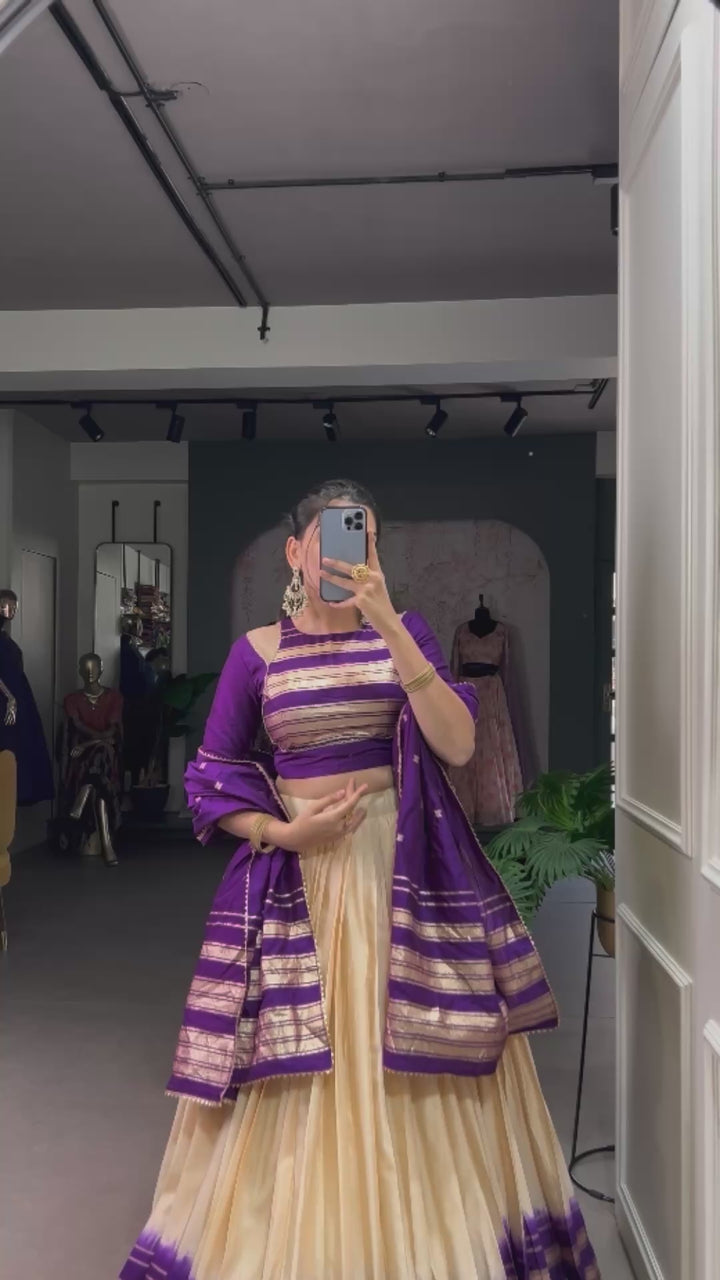 Green Pure Chanderi Plain With Zari Weaving Work Border Lehenga Choli - INSPIRED | Ready To Wear