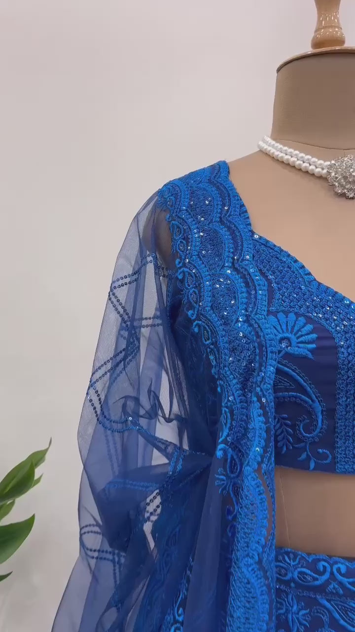 Blue Foux gorgette Sequnce with thread Lehenga Choli - INSPIRED | Ready To Wear