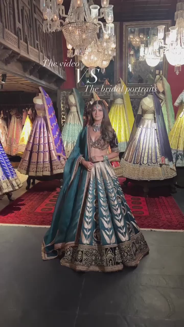 Green Mulmul silk lehnga with thread , zari , dori & sequins work - INSPIRED | Ready To Wear