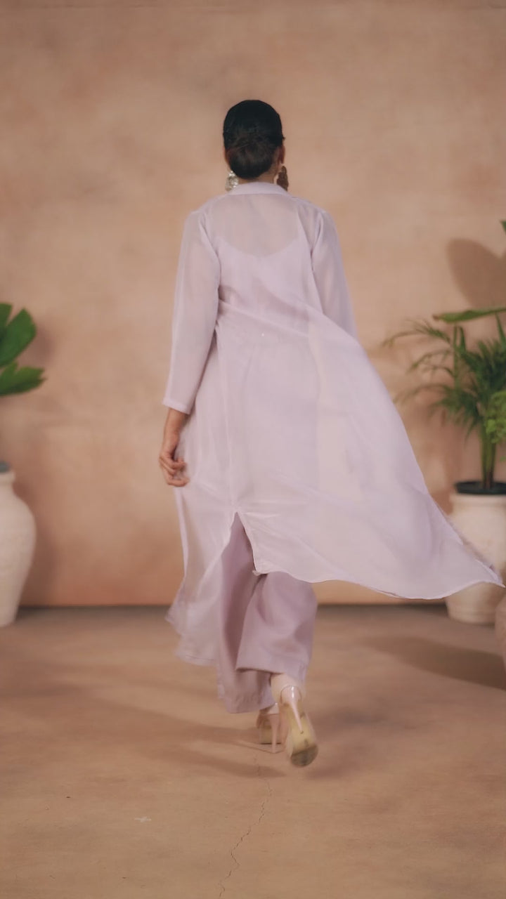 LAVENDER ORGANZA HANDWORK CO-ORD SET