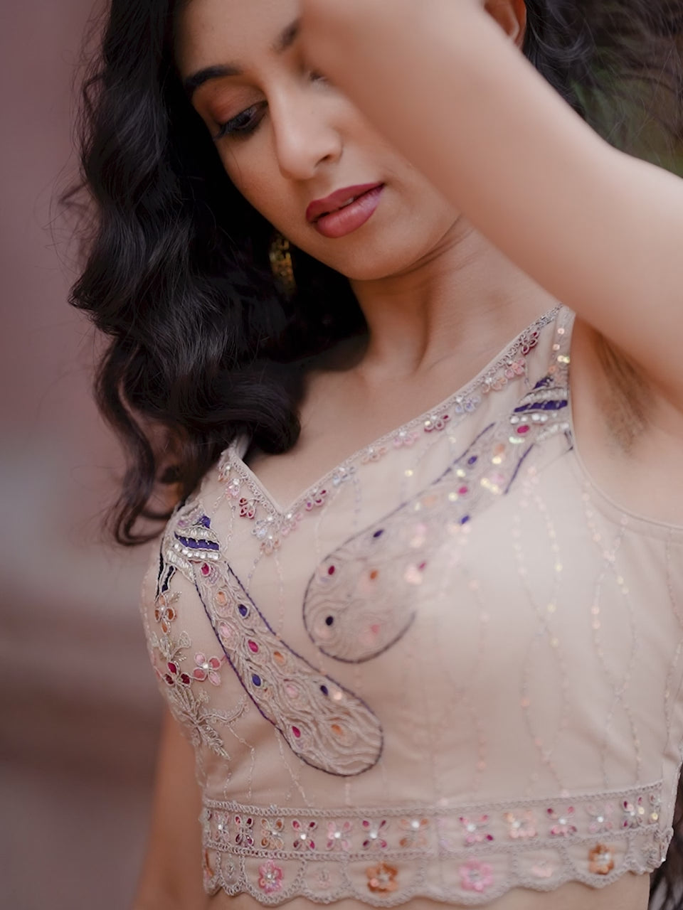 BEIGE - Net Fabric Sequins embroidery Semi-Stitched Lehenga & Unstitched Blouse With Dupatta