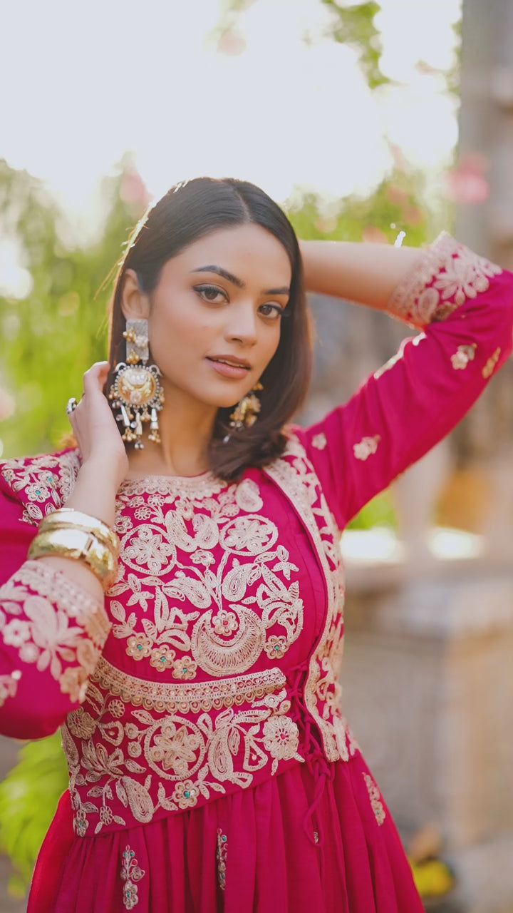 Pink Vichitra Silk Sequins and Thread Embroidery Work With Lace Touch Up Gown