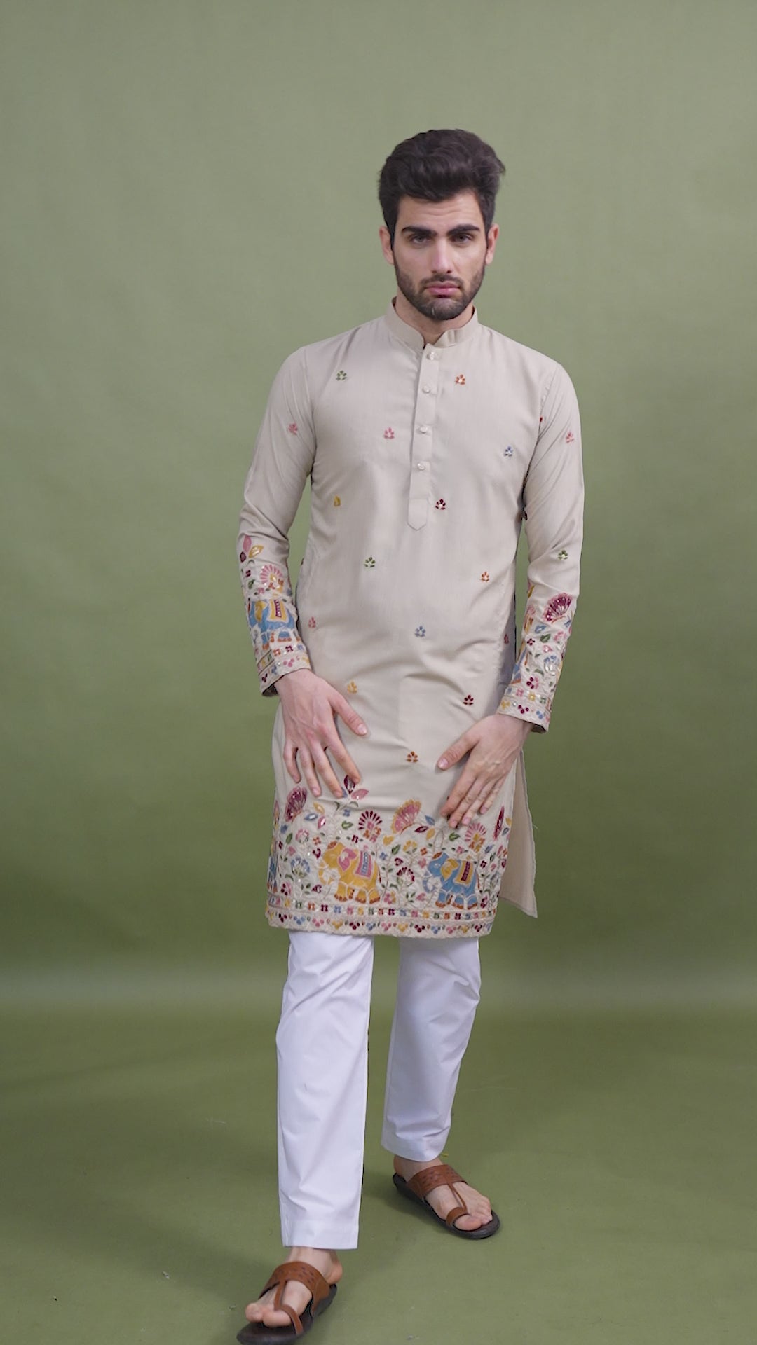 IVERY COTTON THREAD, SEQUENCE EMBROIDERED WORK KURTA