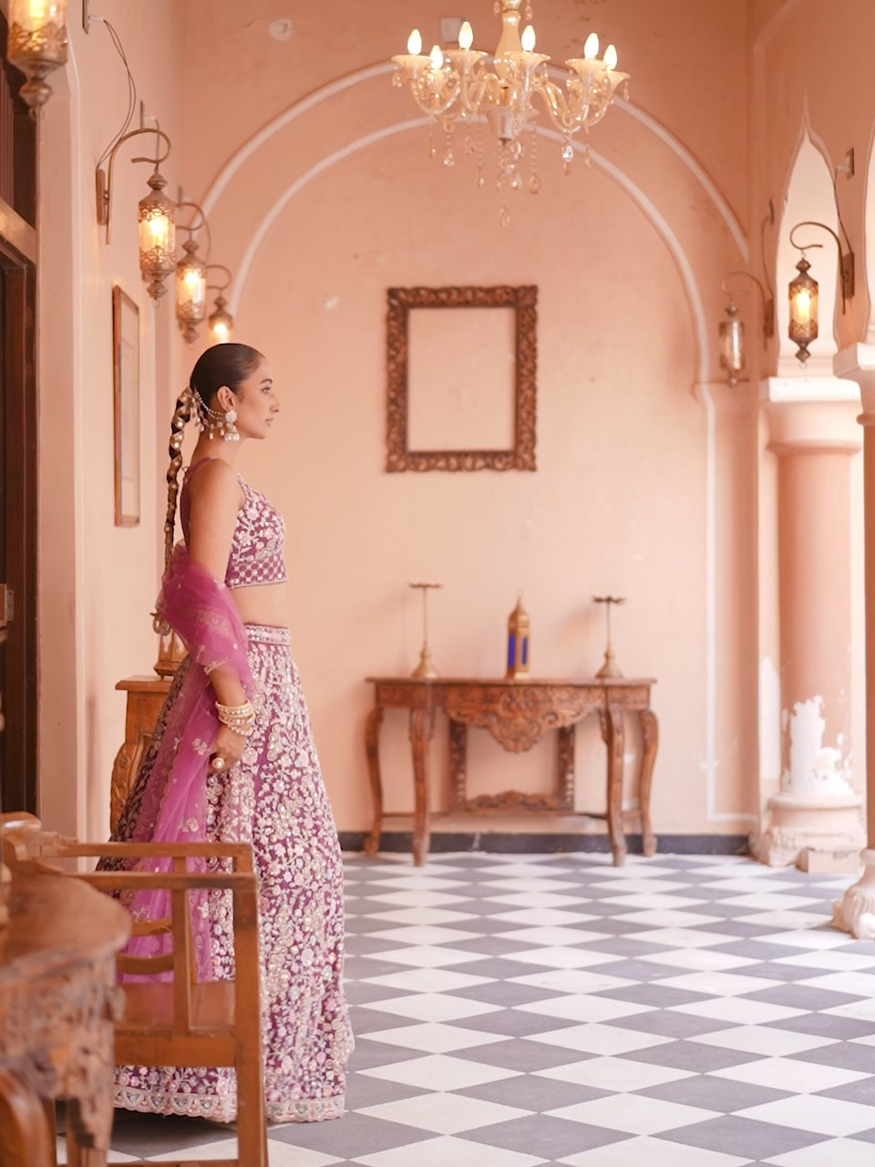 BURGUNDY - Net Fabric Sequins embroidery Semi-Stitched Lehenga & Unstitched Blouse With Dupatta