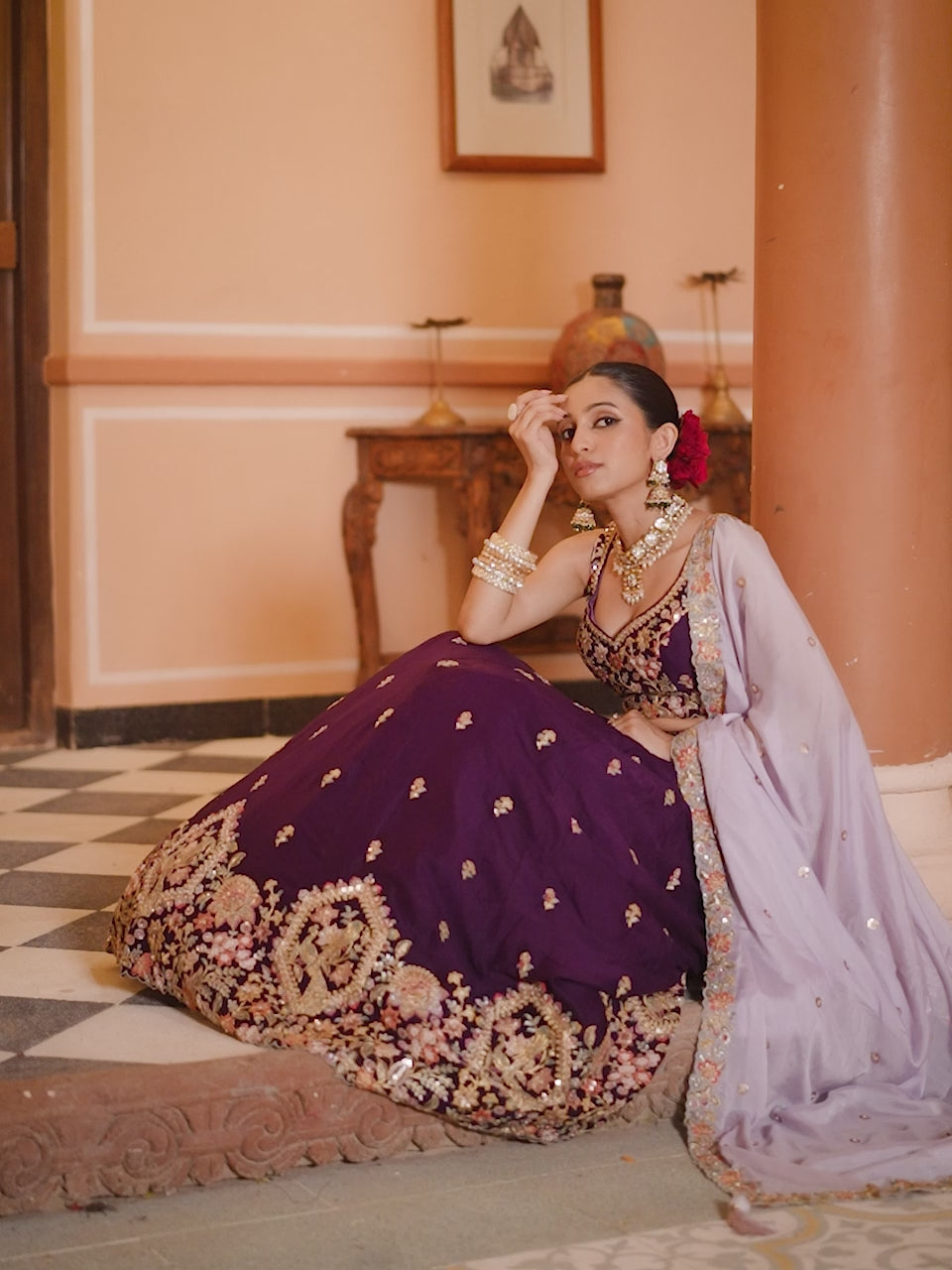 PURPLE - Georgette Fabric Sequins embroidery Semi-Stitched Lehenga & Unstitched Blouse With Dupatta