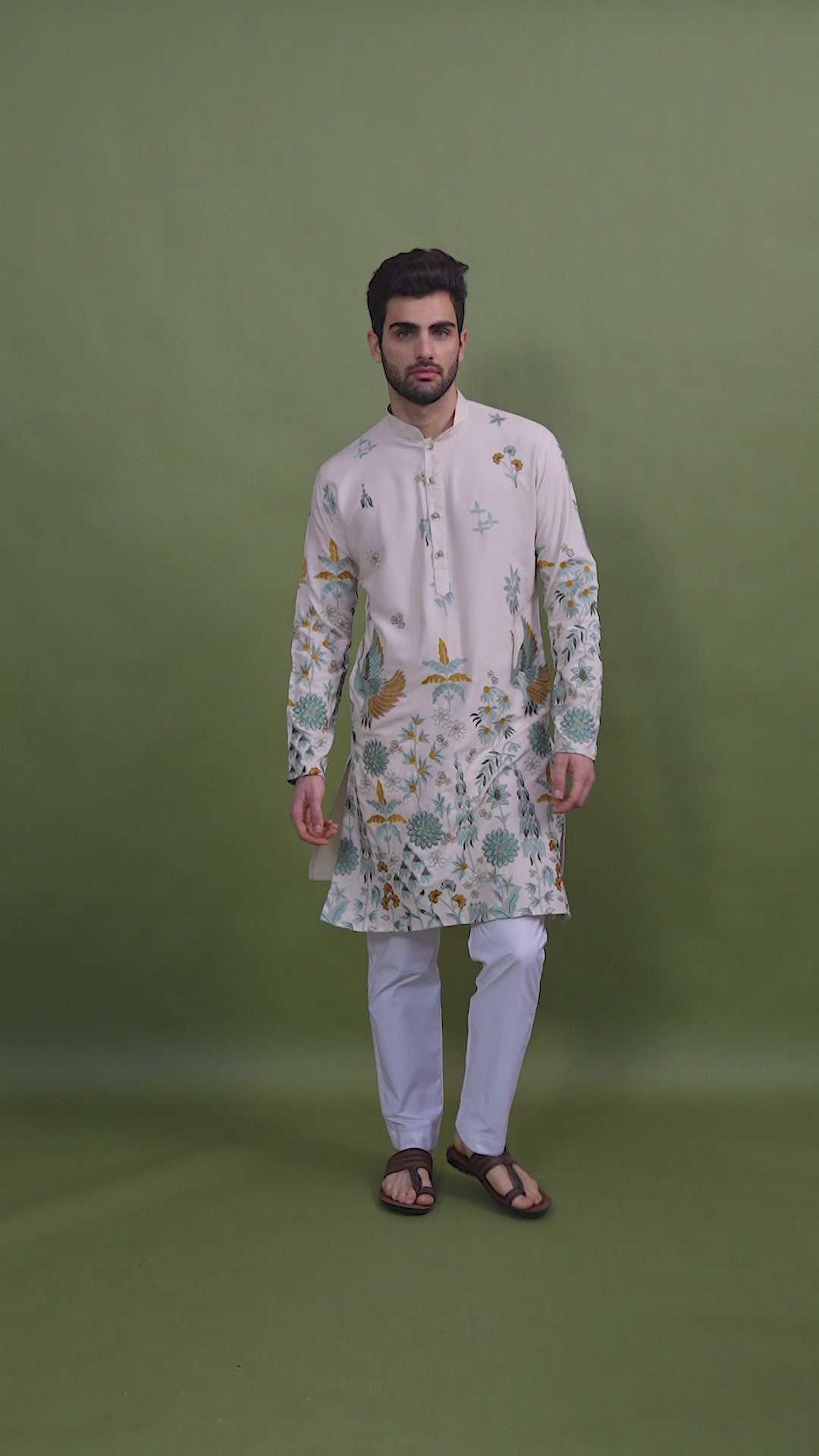 WHITE VISCOSE RAYON THREAD & SEQUENCE EMBROIDERED WORK KURTA