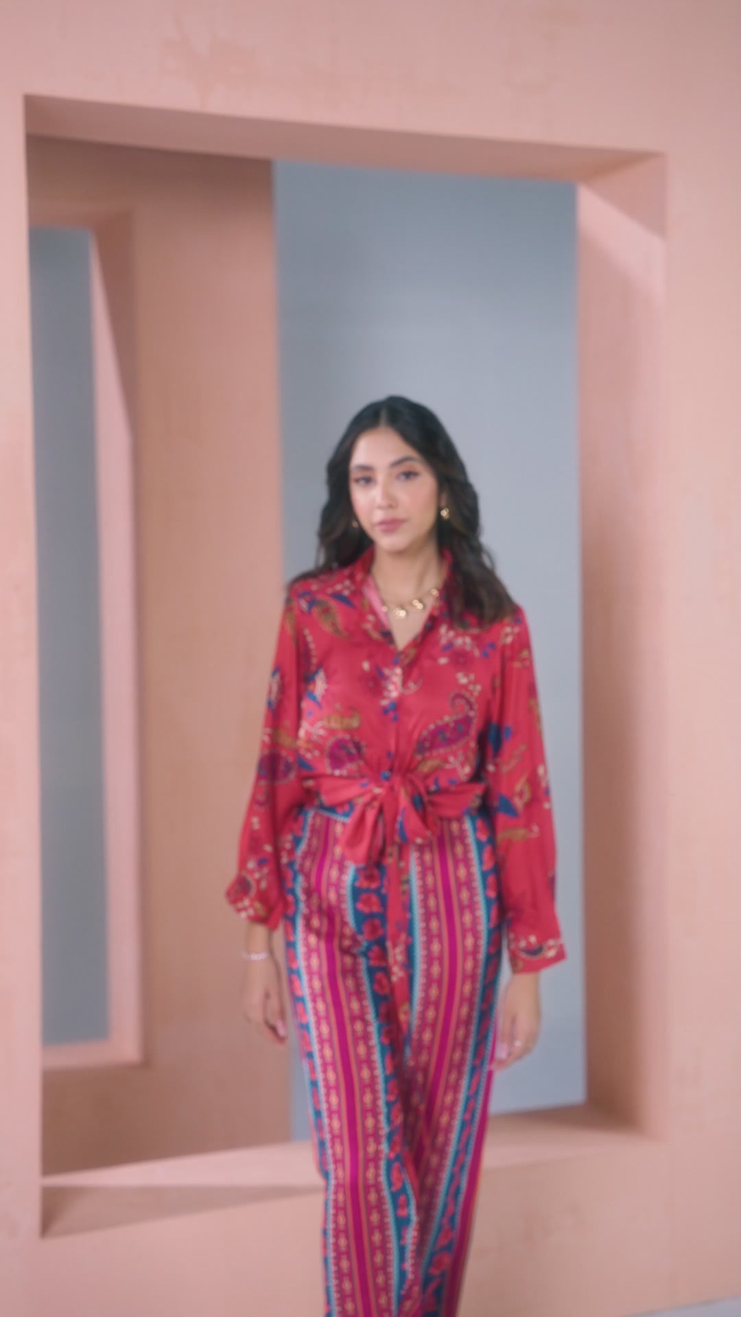 PINK PURE MUSLIN SILK PRINTED SHIRT PANT