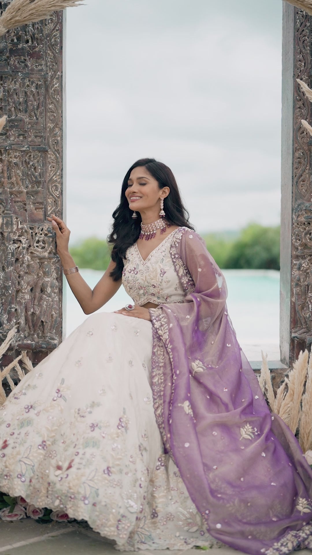 Purple Tissue Fabric Sequins Thread & Embroidery Ready to Wear Lehenga Choli & Dupatta