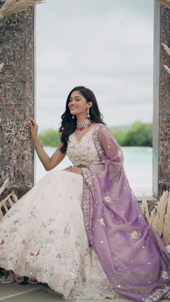 Purple Tissue Fabric Sequins Thread & Embroidery Ready to Wear Lehenga Choli & Dupatta