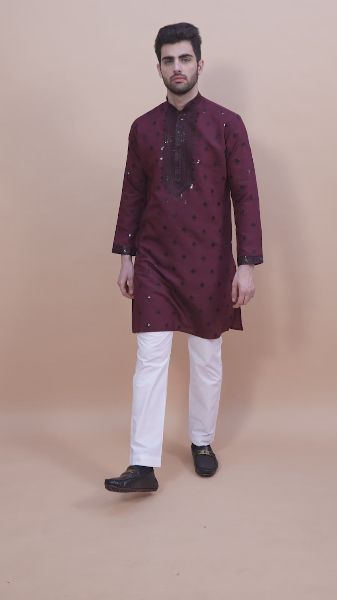 MAROON VISCOSE SILK THREAD, SEQUENCE EMBROIDERED WORK KURTA SET