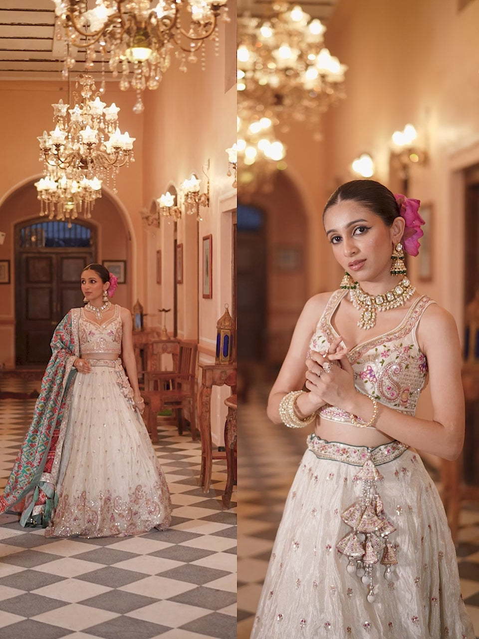 GREEN - Tissue Fabric Sequins embroidery Semi-Stitched Lehenga & Unstitched Blouse With Burgundy Color Dupatta