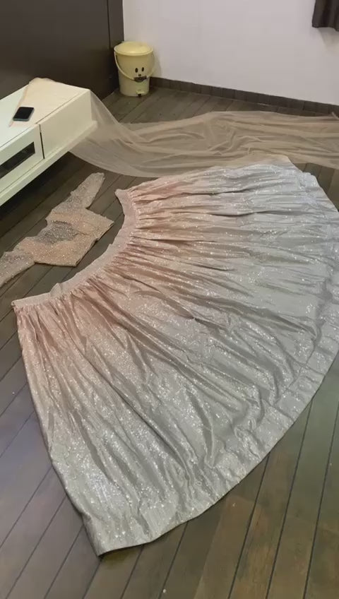 Cream atin silk padding lehnga with sequence work - INSPIRED | Ready To Wear