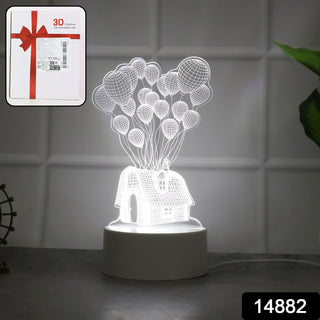 3D Illusion Table Lamp – House and Balloons LED Night Light