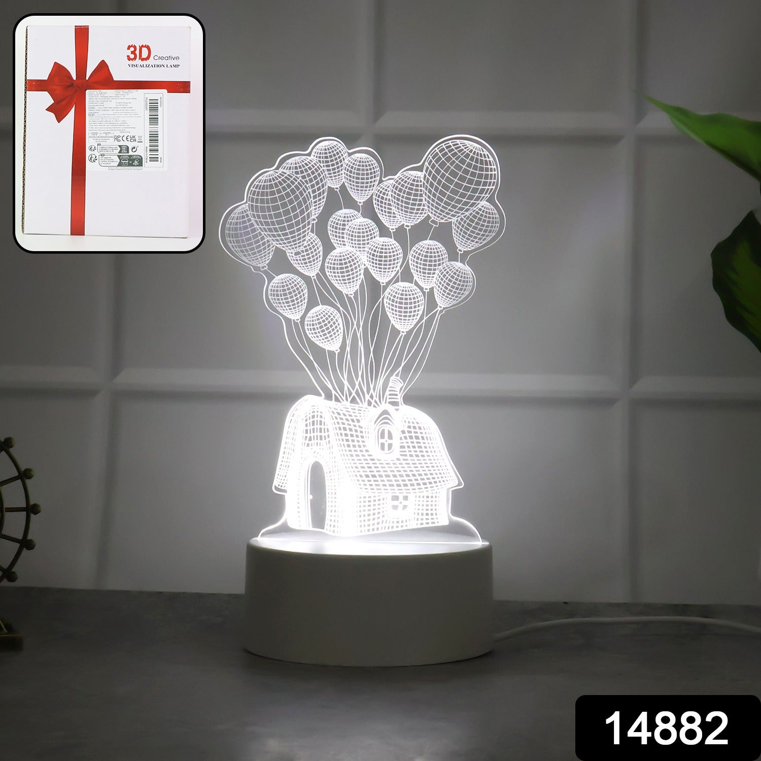 3D Illusion Table Lamp – House and Balloons LED Night Light